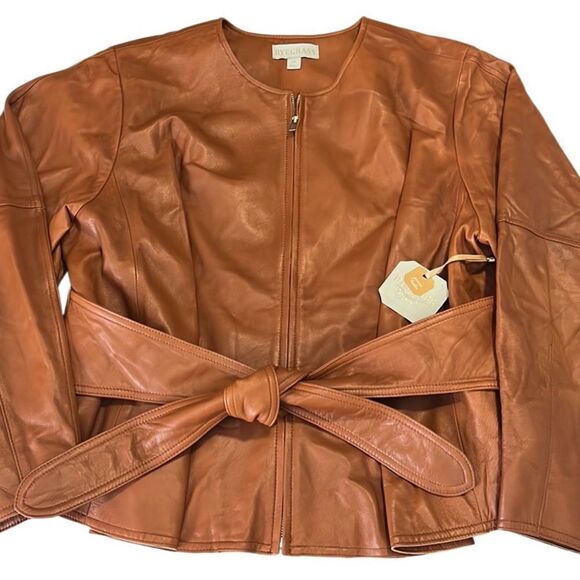 RyeGrass Burnt Brick Zip Up Front Tie Leather Jacket Size 1X NWT - Picture 1 of 10